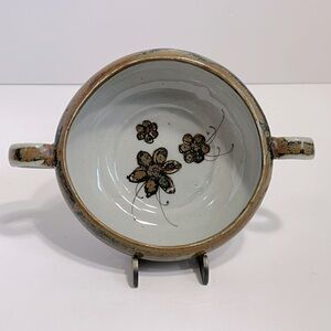 Vintage Ken Edwards Tonala Mexican Pottery Double-Handled Dip Bowl Floral 5”